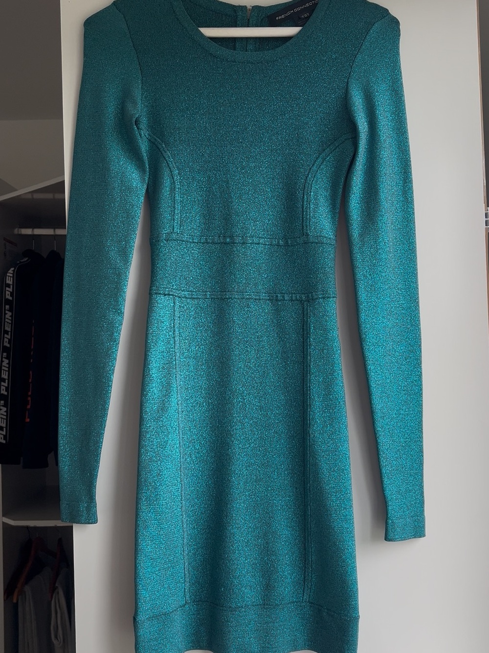 French Connection Teal Sparkle Long Sleeve Bodycon Dress